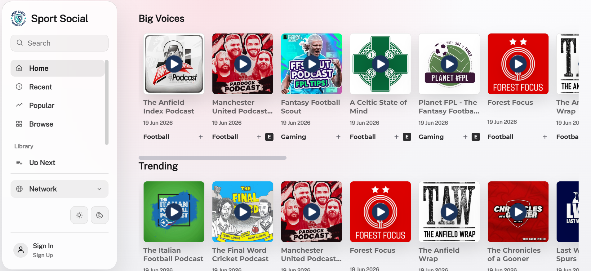 Sport-Social platform screenshot